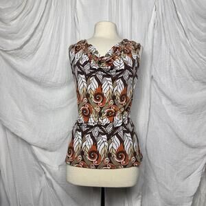 Vintage Indie Boho Shannon Ford Sleeveless Leaf Print Top (M)